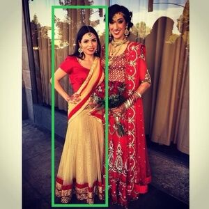 Red & gold Lehenga with sewn-on dupatta/saree